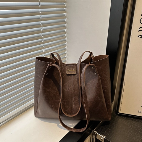 Bolso de Mano de Cuero PU de Gran Capacidad para Mujer Minimalista Color Sólido Bolso de Hombro para Uso Diario