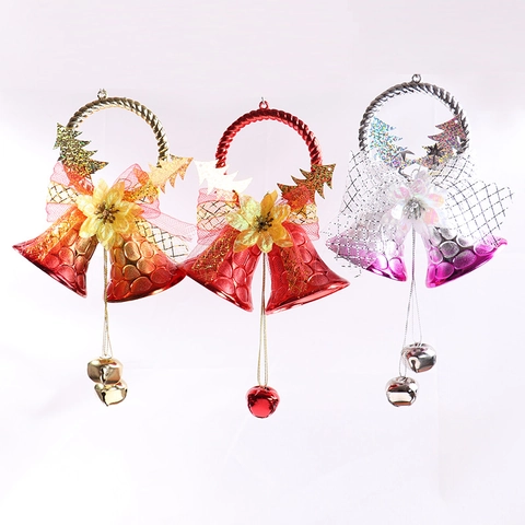 Campana di Natale Decorazione da Appendere Con Fiocco E Albero di Natale Per Casa Negozio Festa Porta Decor
