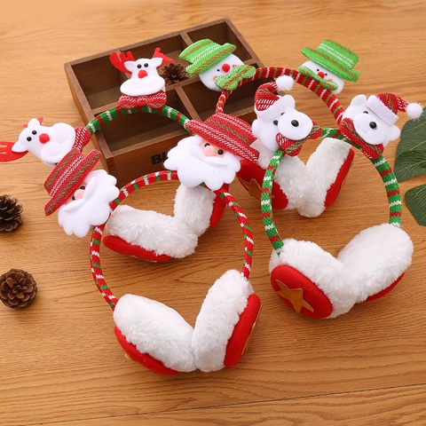 Orejeras de Navidad Peluche Piel Sintética Cálido Invierno Diadema Papá Noel Muñeco de Nieve Reno Oso para Niños Adultos Fiesta