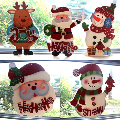 Ornamenti Natalizi da Appendere Adesivi per Porte e Finestre in Carta Glitterata Babbo Natale Renna Pupazzo di Neve Decorazione Casa
