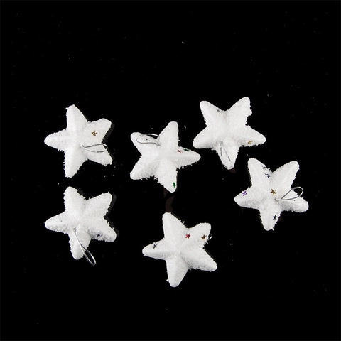 Christmas Tree Star Ornaments White Foam Faux Snow Surface With Colorful Metal Sequins Silver Hanging Rope Festive Decor
