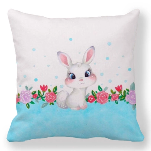 Happy Easter Decorative Throw Pillow Cover Linen Peach Skin Bunny Egg Printed Cushion Case For Home Sofa Living Room Decor