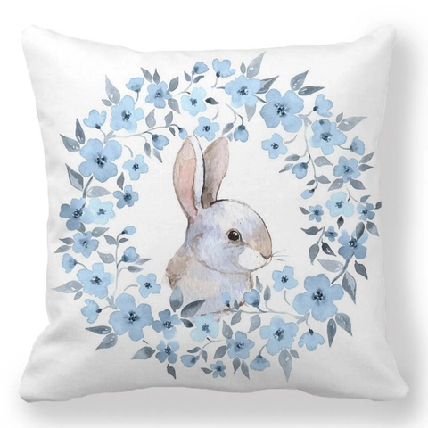 Taie d'Oreiller de Pâques en Lin Lapin à l'Aquarelle Œufs Floral Décoratif Housse de Coussin Pour Canapé Maison Décor Cadeau