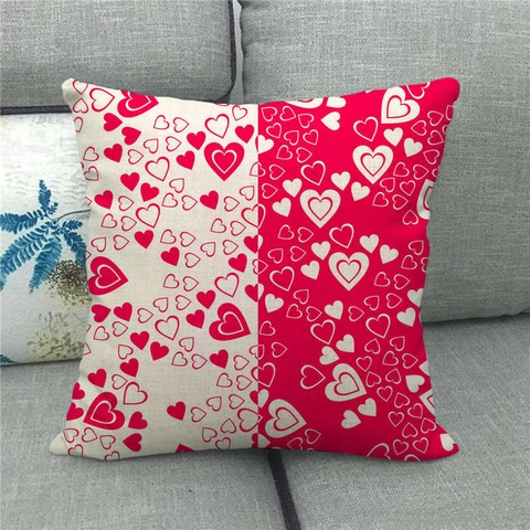 Valentine's Day Linen Throw Pillow Cover Romantic Red Heart Love Print Square Cushion Case For Home Sofa Decor