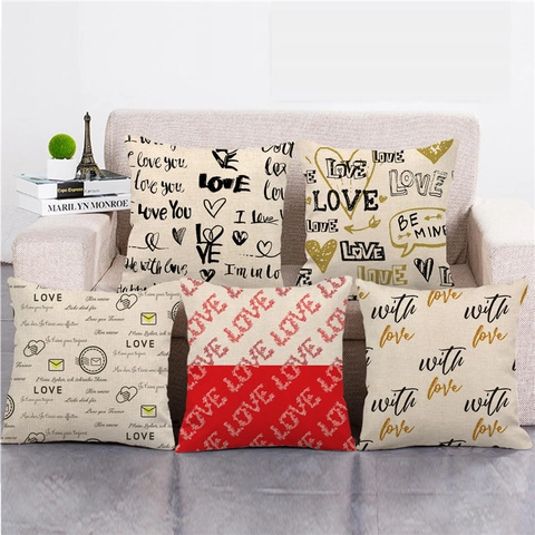 Federa in Lino Buon San Valentino Modello Romantico di Amore del Cuore Copricuscino Decorativo per Divano Letto Soggiorno Decorazioni per la Casa