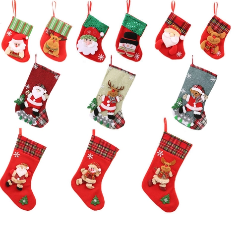 Calze di Natale a Fumetti Sacchetti Regalo 3D Babbo Natale Pupazzo di Neve Renna Decoro Albero di Natale Ornamento Festa Casa