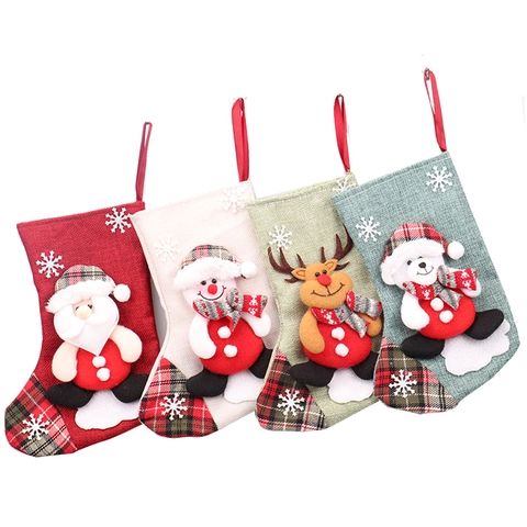 Calze di Natale a Fumetti Sacchetti Regalo 3D Babbo Natale Pupazzo di Neve Renna Decoro Albero di Natale Ornamento Festa Casa