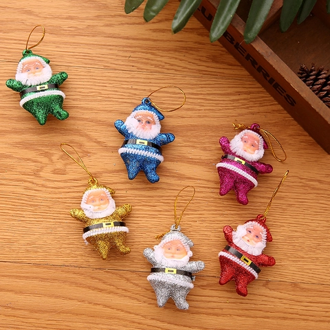 Glitter Santa Claus Pendants Multicolor Christmas Tree Hanging Ornaments With Gold Strings Festive Holiday Party Decorations