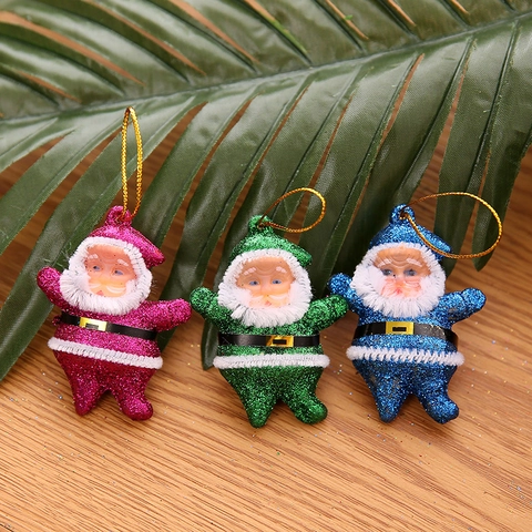 Glitter Santa Claus Pendants Multicolor Christmas Tree Hanging Ornaments With Gold Strings Festive Holiday Party Decorations