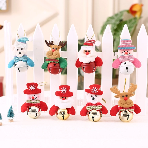 Christmas Bell Pendants Plush Santa Snowman Reindeer Bear Hanging Ornaments For Christmas Tree Holiday Party Decoration Gift