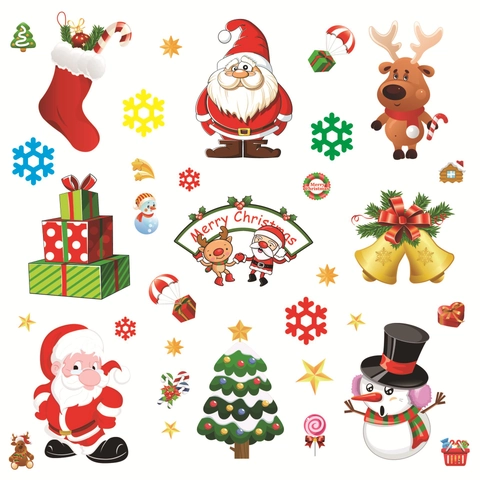 Christmas Static Window Stickers DIY Santa Claus Snowman Reindeer Static Cling Decals For Glass Door Refrigerator Decoration