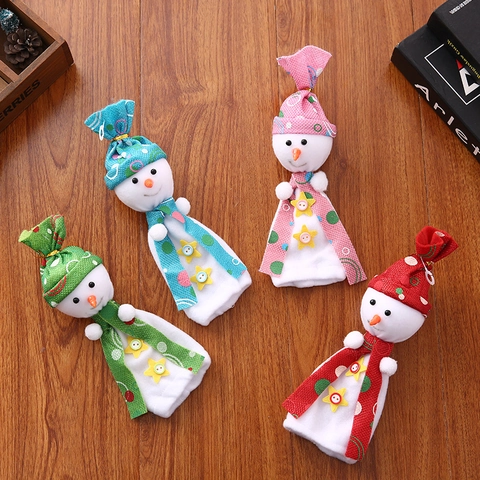 Christmas Snowman Gift Bag Plush Flannel Apple Candy Pouch With Polka Dot Scarf Star Decoration For Xmas Party Holiday Decor