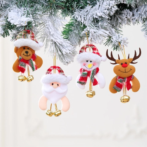 Ornamenti Appesi Albero Di Natale Ciondoli Bambola Di Peluche Con Campanelli Metallo Babbo Natale Pupazzo Di Neve
