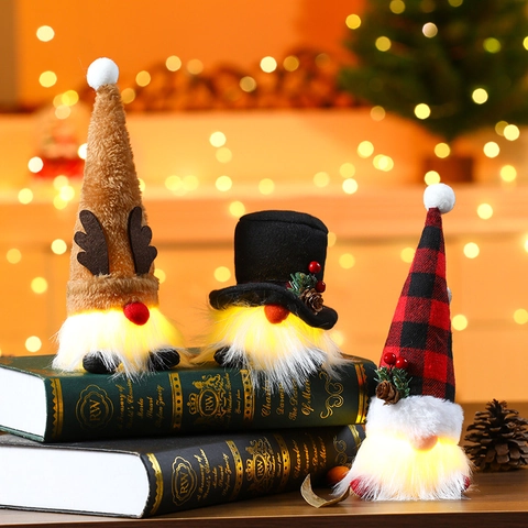 Gnomos De Navidad LED Brillantes Muñeco Sin Rostro Adornos Tomte Colgantes Felpa Cuadros Astas De Reno Decoración Hogar