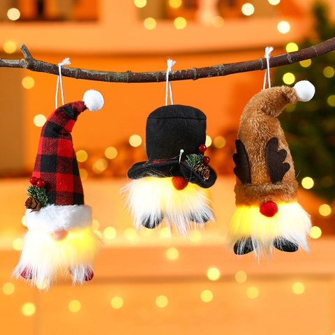 Gnomos De Navidad LED Brillantes Muñeco Sin Rostro Adornos Tomte Colgantes Felpa Cuadros Astas De Reno Decoración Hogar