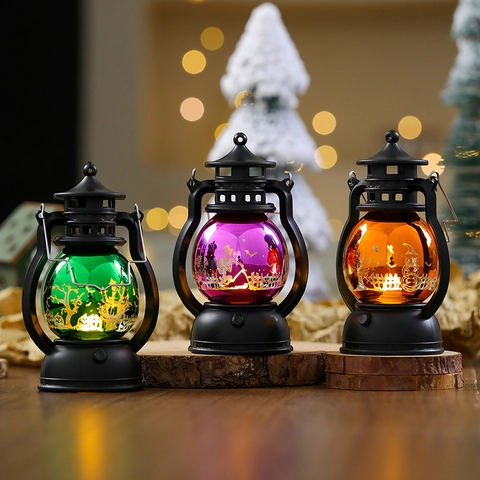 Lanterna LED Halloween Lampada A Olio Retrò Decorativa Portatile Luce Notturna Per Casa Bar Festa Zucca Teschio Strega Plastica