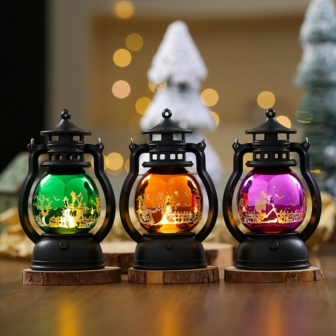 Lanterna LED Halloween Lampada A Olio Retrò Decorativa Portatile Luce Notturna Per Casa Bar Festa Zucca Teschio Strega Plastica