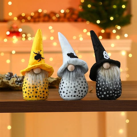 Halloween Gnomes Plush Faceless Dolls Decorations Pointy Witch Hat Spiders Bats Skulls Fabric Home Party Ornament Spooky