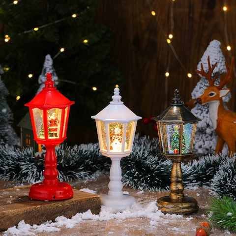 Linterna De Bola De Nieve De Navidad Luz Música Rellena De Agua Adorno LED Brillante Decoración De Estilo Farola Retro