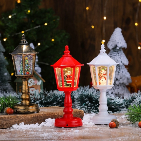 LED Weihnachts Laterne Wasser Gefüllt Schneekugel Licht Deko Weihnachtsmann Schneemann Baum Feiertags Ornament USB Batterie