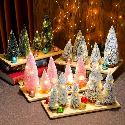 Mini Künstlicher Weihnachtsbaum Set Mit LED Lichterkette Bunten Kugeln Holutablett Für Zuhause Tisch Weihnachten Deko Geschenk