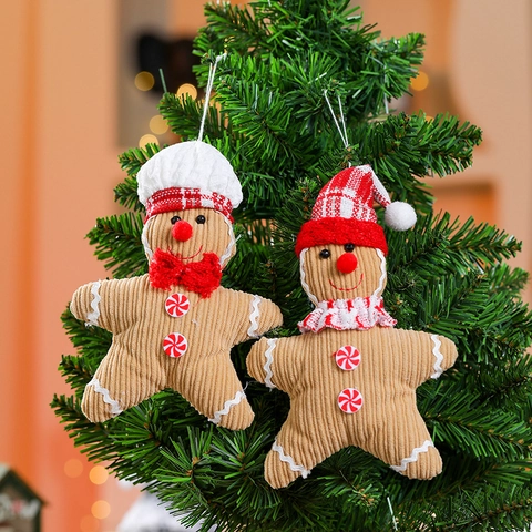 Weihnachts Lebkuchenmann Plüsch Anhänger Weicher Cordstoff Für Feiertagsbaumschmuck Cartoon Neuheit Dekor