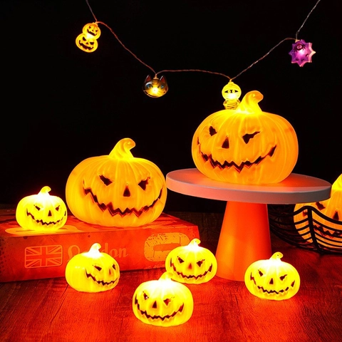 Halloween LED Zucca Lanterna Plastica Jack-O-Lantern Luminosa Faccia Di Fantasma A Batteria Decorazione Tavola Festa