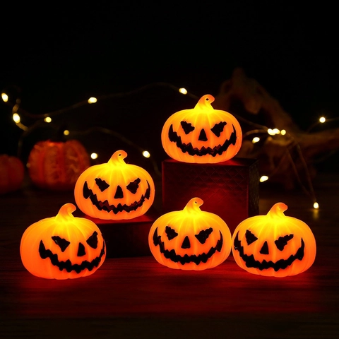 Halloween LED Zucca Lanterna Plastica Jack-O-Lantern Luminosa Faccia Di Fantasma A Batteria Decorazione Tavola Festa