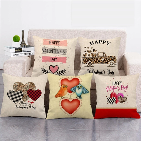 Valentijnsdag Kussenhoes Linnen Kussensloop Romantisch Hart Print Home Decor Sofa Vierkante Kussenhoes
