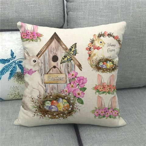 Ostern Hase Happy Easter Leinen Kissenbezug Dekorativer Kissenhülle Für Zuhause Wohnzimmer Sofa Osterei Kaninchen Geschenk