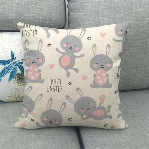 Frohe Ostern Leinen Kissenbezug Cartoon Hase Bunte Eier Bedruckt Dekorativer Kissenhülle Für Wohnzimmer Sofa Haus Dekoration