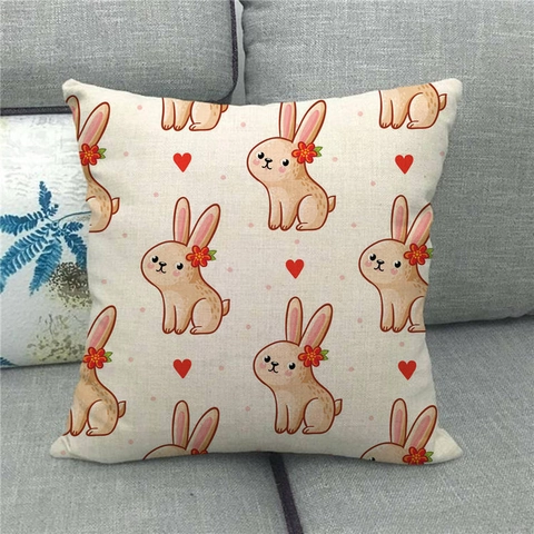 Happy Easter Linnen Kussensloop Cartoon Konijn Ei Bedrukt Decoratieve Sierkussensloop Voor Huis Woonkamer Bank