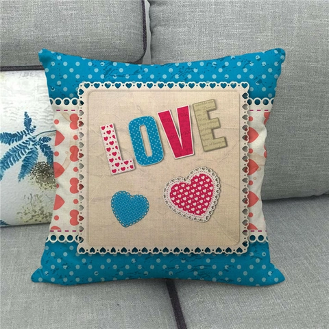 Fijne Valentijnsdag Linnen Kussensloop Romantisch Hart Liefde Patroon Decoratieve Kussenhoes Voor Woonkamer Sofa Decor