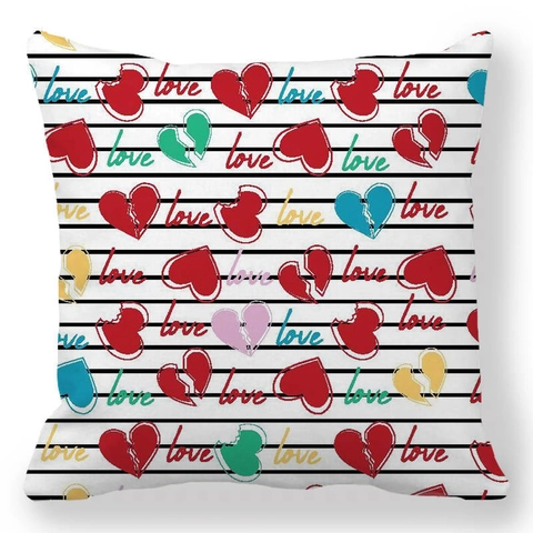 Fodera per Cuscino in Lino con Cuore Rosso di San Valentino a Strisce Bianche e Nere Motivo Love Quadrato Decorativo