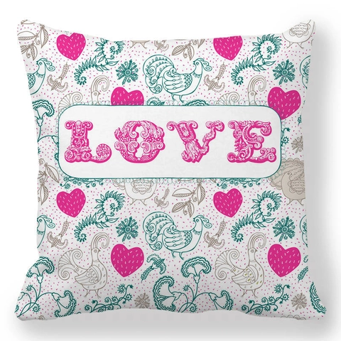 Fodera per Cuscino Decorativa Stampata con Lettere d'Amore a Cuore di San Valentino in Lino Pelle di Pesca per Divano Casa