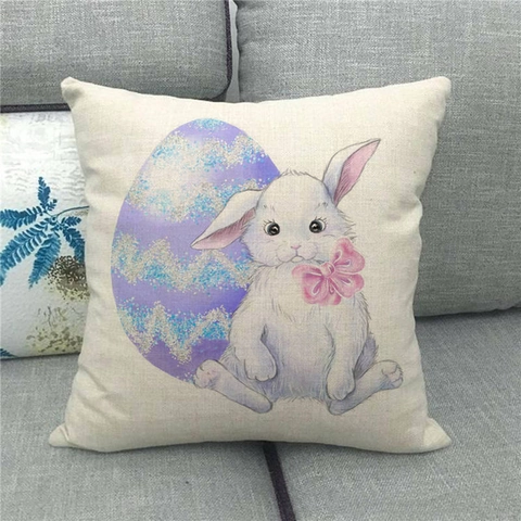 Frohe Ostern Leinen Kissenbezug Hase Ei Muster Deko Kissenhülle Für Sofa Wohnzimmer Heimdekoration