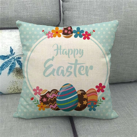 Easter Rabbit Colorful Eggs Linen Pillow Case Happy Easter Decorative Cushion Cover For Home Living Room Sofa Decor