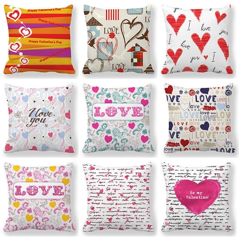 Fodera per Cuscino Decorativa Stampata con Lettere d'Amore a Cuore di San Valentino in Lino Pelle di Pesca per Divano Casa