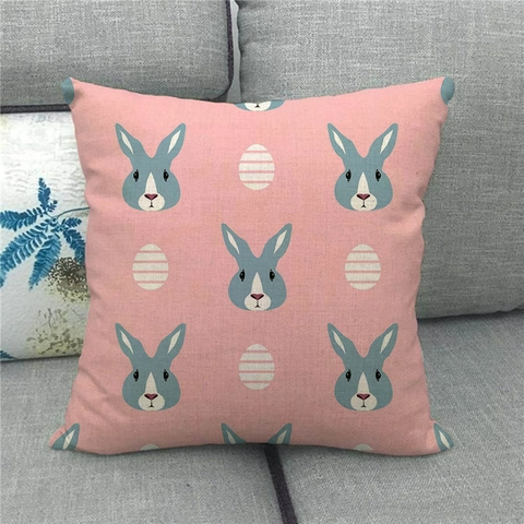 Funda de Cojín de Lino de Feliz Pascua Decorativa Estampado de Conejo y Huevo Funda de Almohada Cuadrada para Sofá