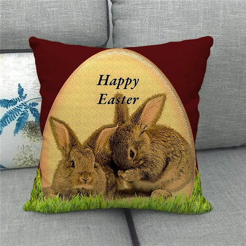 Federa per Cuscino in Lino con Motivo a Coniglietto di Buona Pasqua Fodera per Cuscino Decorativa per Divano di Casa