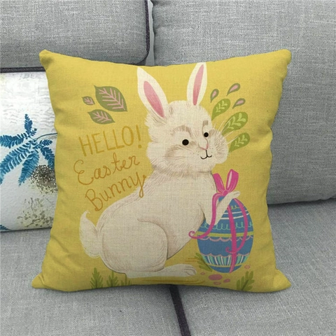 Fodera per Cuscino in Lino per Pasqua e Natale Con Stampa Coniglio Uovo Fiore Federa Decorativa per Divano Casa Soggiorno Camera Quadrata
