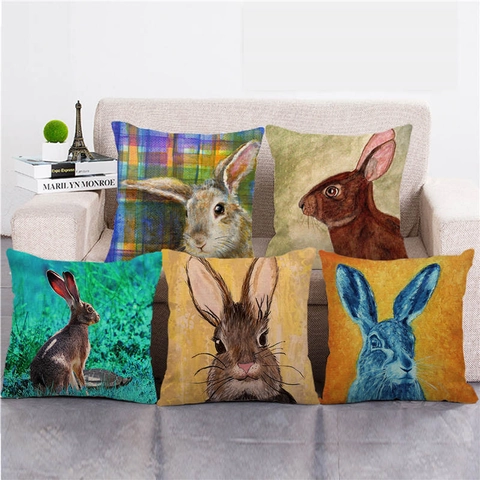Funda de Almohada de Lino de Felice Pasqua Copricuscino Decorativo Con Stampa Artistica Coniglio Uovo per Divano Soggiorno