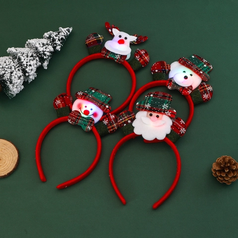 Diadema Navideña Con Luz LED Papá Noel Muñeco De Nieve Reno Oso Cuadros Accesorios Para El Cabello De Fiesta
