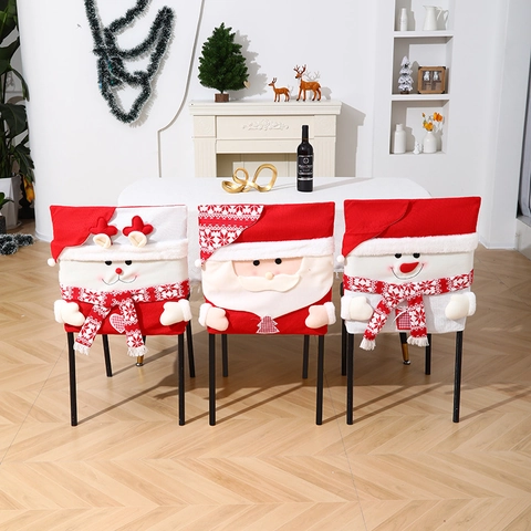 Christmas Chair Cover Knitted 3D Santa Snowman Reindeer Pattern Dining Chair Protector For Home Xmas Party Decor
