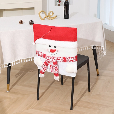 Christmas Chair Cover Knitted 3D Santa Snowman Reindeer Pattern Dining Chair Protector For Home Xmas Party Decor