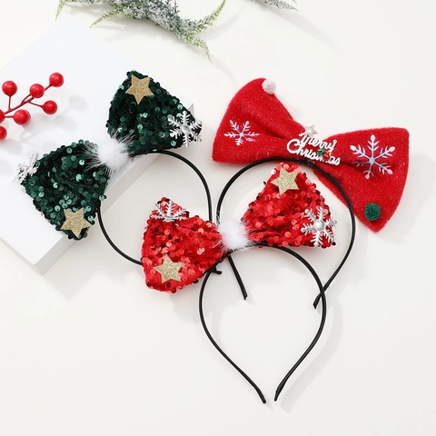 Sequin Christmas Bow Headband Glitter Star Snowflake Merry Christmas Letter Felt Headwear Holiday Party Hair Accessories Gift