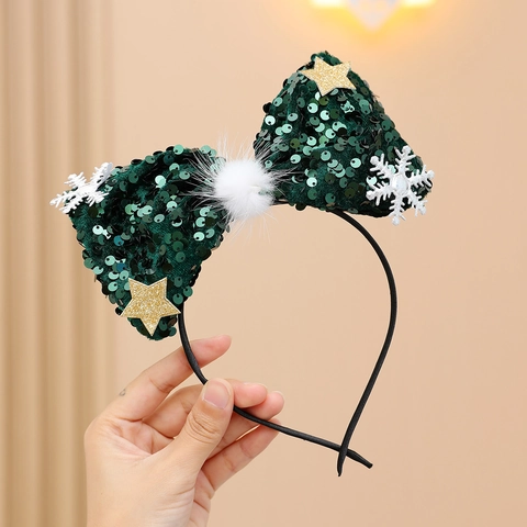 Sequin Christmas Bow Headband Glitter Star Snowflake Merry Christmas Letter Felt Headwear Holiday Party Hair Accessories Gift