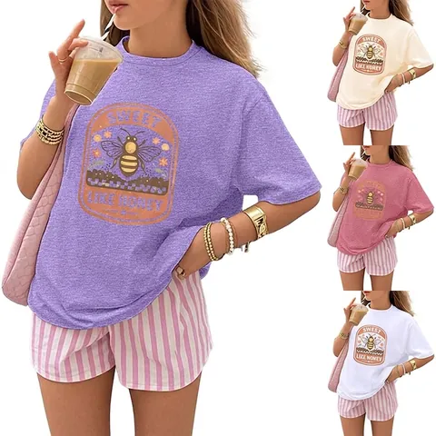 Kinder T-Shirt Kurzarm Baumwolle Polyester Mischung Rundhals Vintage Biene Blume Grafik Tee Für Kleinkinder Mädchen Jungen
