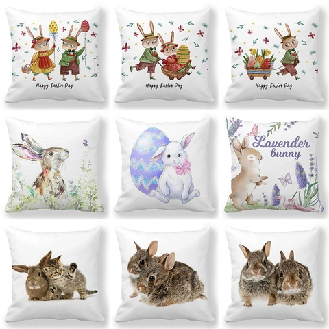 Happy Easter Bunny Peach Skin Decorative Pillow Case Square Cushion Cover For Sofa Living Room Home Decor Festive Print