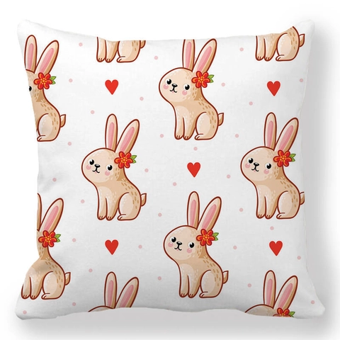 Easter Bunny Peach Skin Linen Look Cushion Cover Decorative Throw Pillowcase For Sofa Home Festive Decor Rabbit Egg Pattern